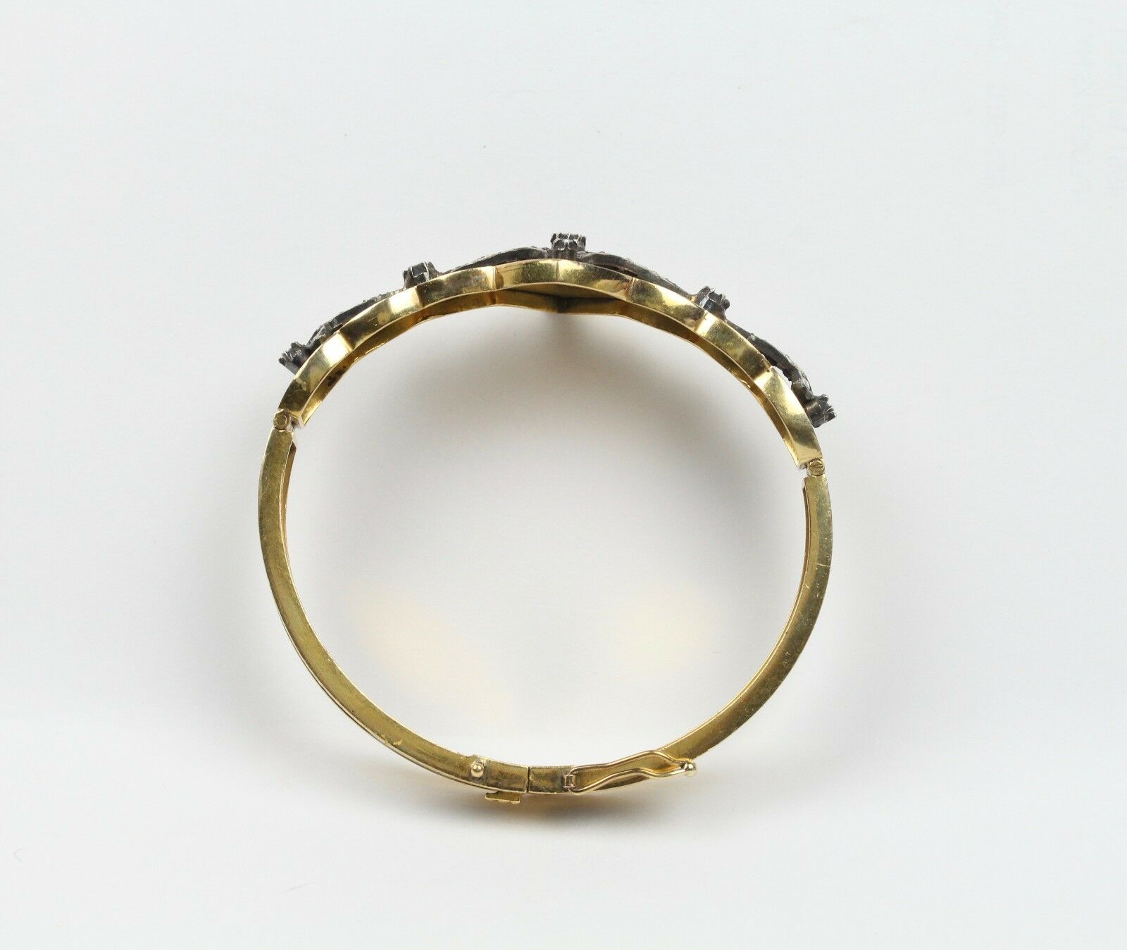 Victorian Mourning Antique Bracelet 18K Yellow Gold Black Enamel & Diamond