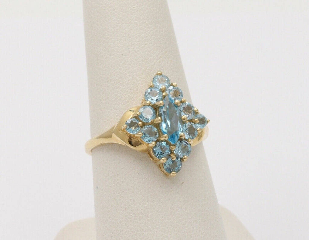 Vintage London Blue Topaz 14K Yellow Gold Navette Cluster Ring