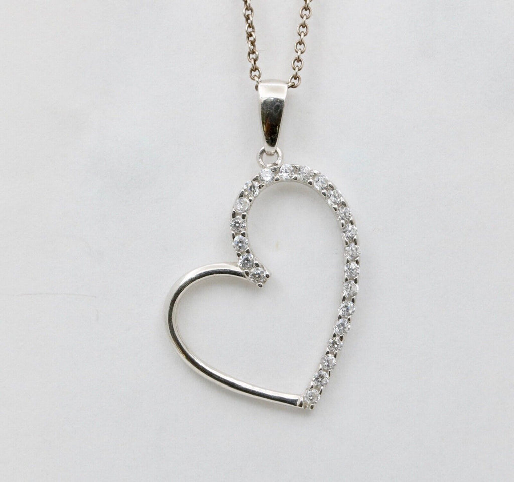 Vintage Heart Cubic Zirconia 10K White Gold Pendant