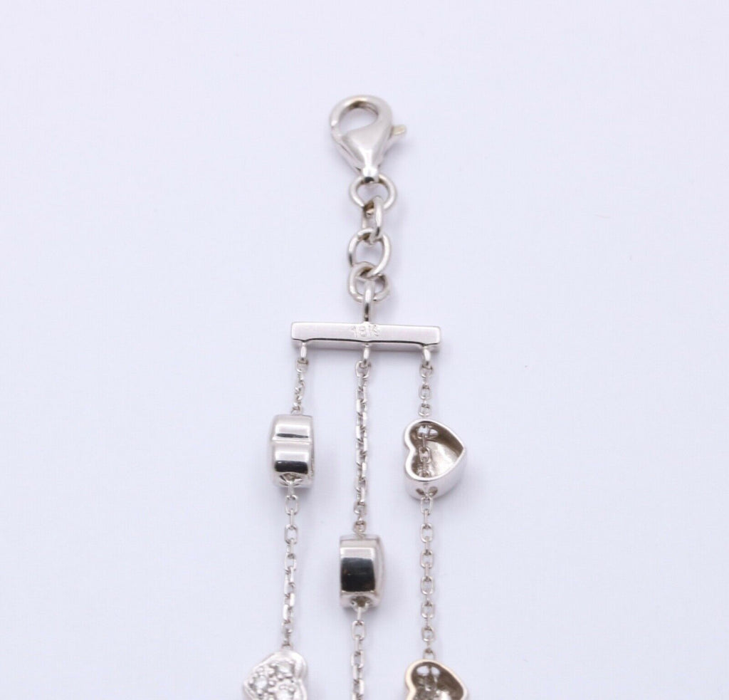 Vintage Hearts Diamonds 18K White Gold 3 Row Bracelet