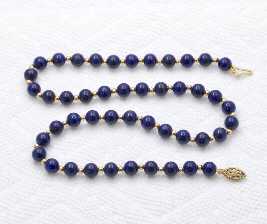 Vintage Lapis Lazuli 14K Yellow Gold Necklace