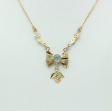 Load image into Gallery viewer, Retro Blue Zircon 10K Rose Yellow Gold Flowers Pendant Chain
