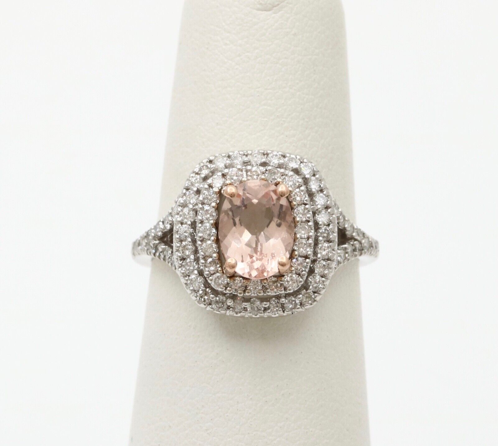 Vintage Morganite Diamonds 10K White Gold Ring