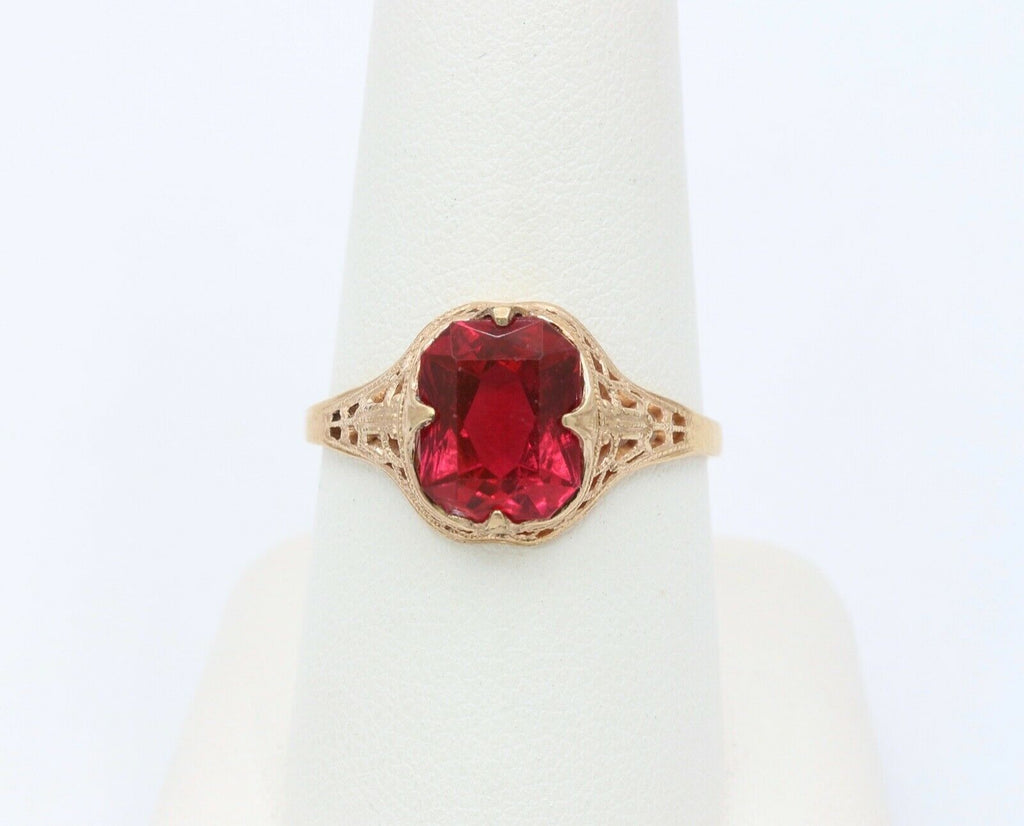 Edwardian Ladies 14K Yellow Gold Synthetic Ruby Ring