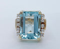 Vintage 18.60 carats Emerald Cut Aquamarine 14K Gold Ring with Diamonds
