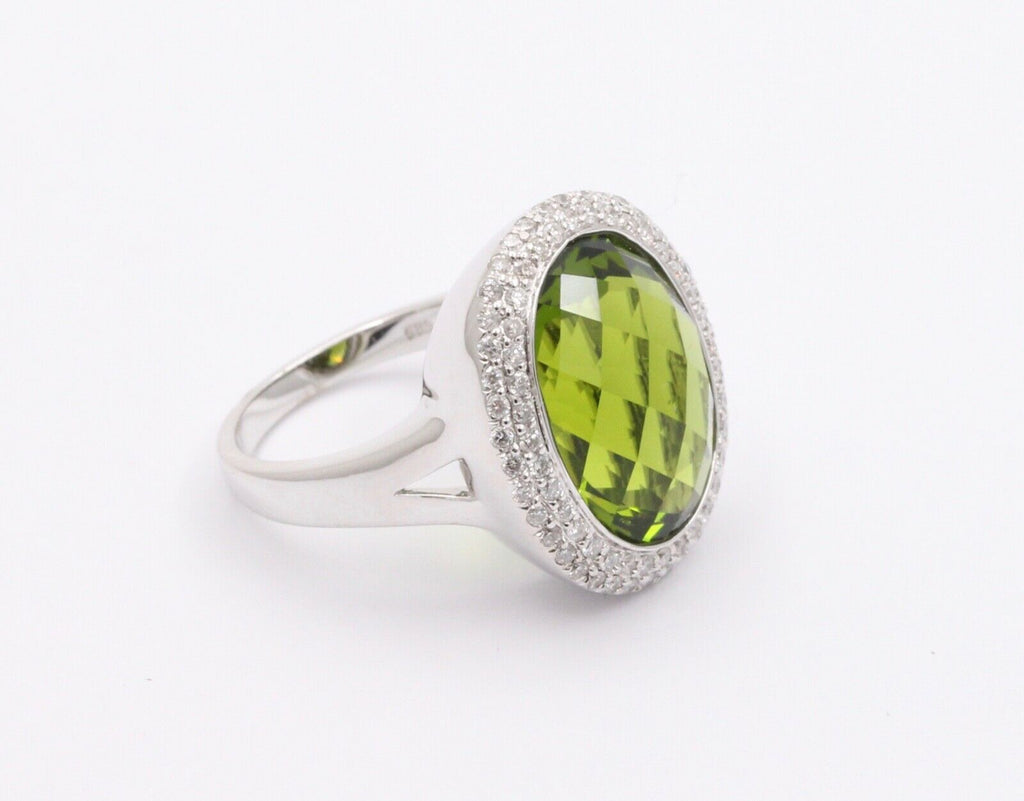 Vintage Peridot Diamonds 14K White Gold Cocktail Ring