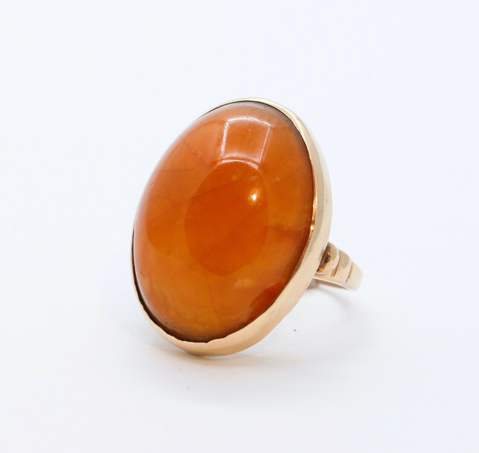 Victorian Ladies Natural Amber 14K Yellow Gold Ring