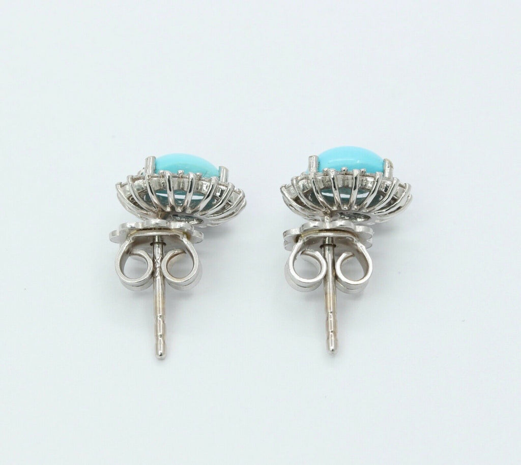Ladies 14K White Gold Turquoise Diamonds Earrings