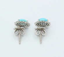 Load image into Gallery viewer, Ladies 14K White Gold Turquoise Diamonds Earrings
