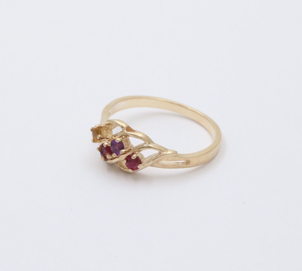 Vintage 10K Yellow Gold Multi Color Stone Ring, Stacking Ring.