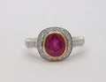 Vintage 18K White Gold Halo Setting Natural Ruby Diamond Alternative Engagement