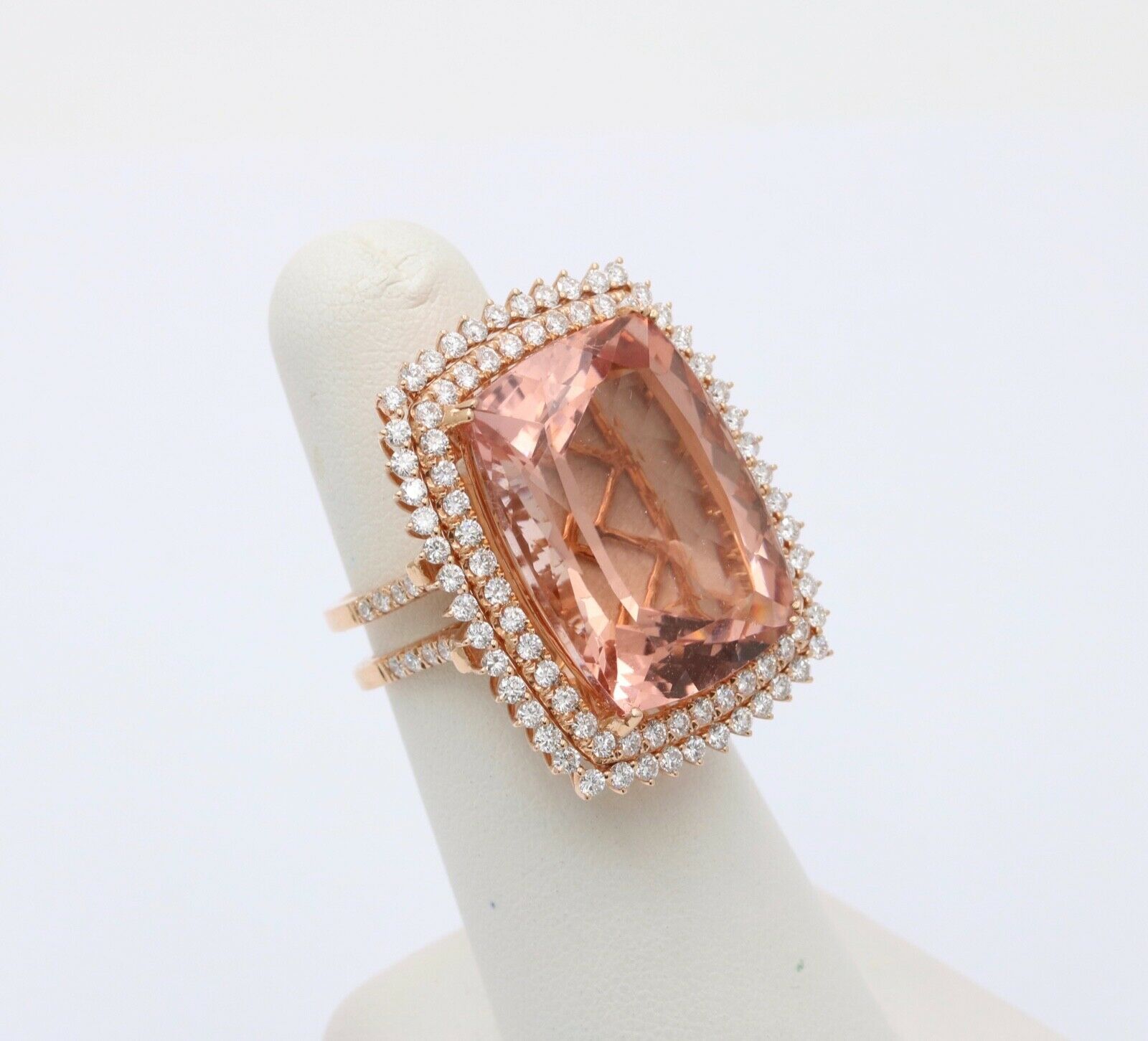 Huge Cocktail Morganite Diamonds 18K Rose Gold Ring