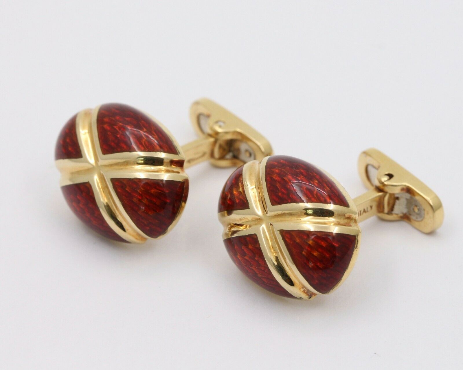 Tinelli 18K Yellow Gold Red Enamel Cross Cufflinks