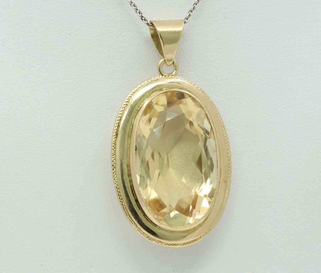 Vintage Large Citrine 14K Yellow Gold Pendant