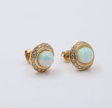 Load image into Gallery viewer, Vintage 14K Gold Opal, Diamond Halo Studs Earrings.
