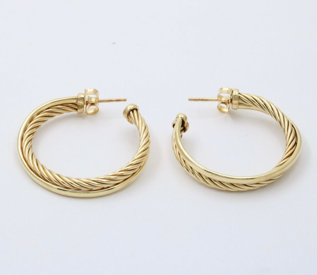 Classic David Yurman 18K Yellow Gold Entwined Rope Hoops Earrings.