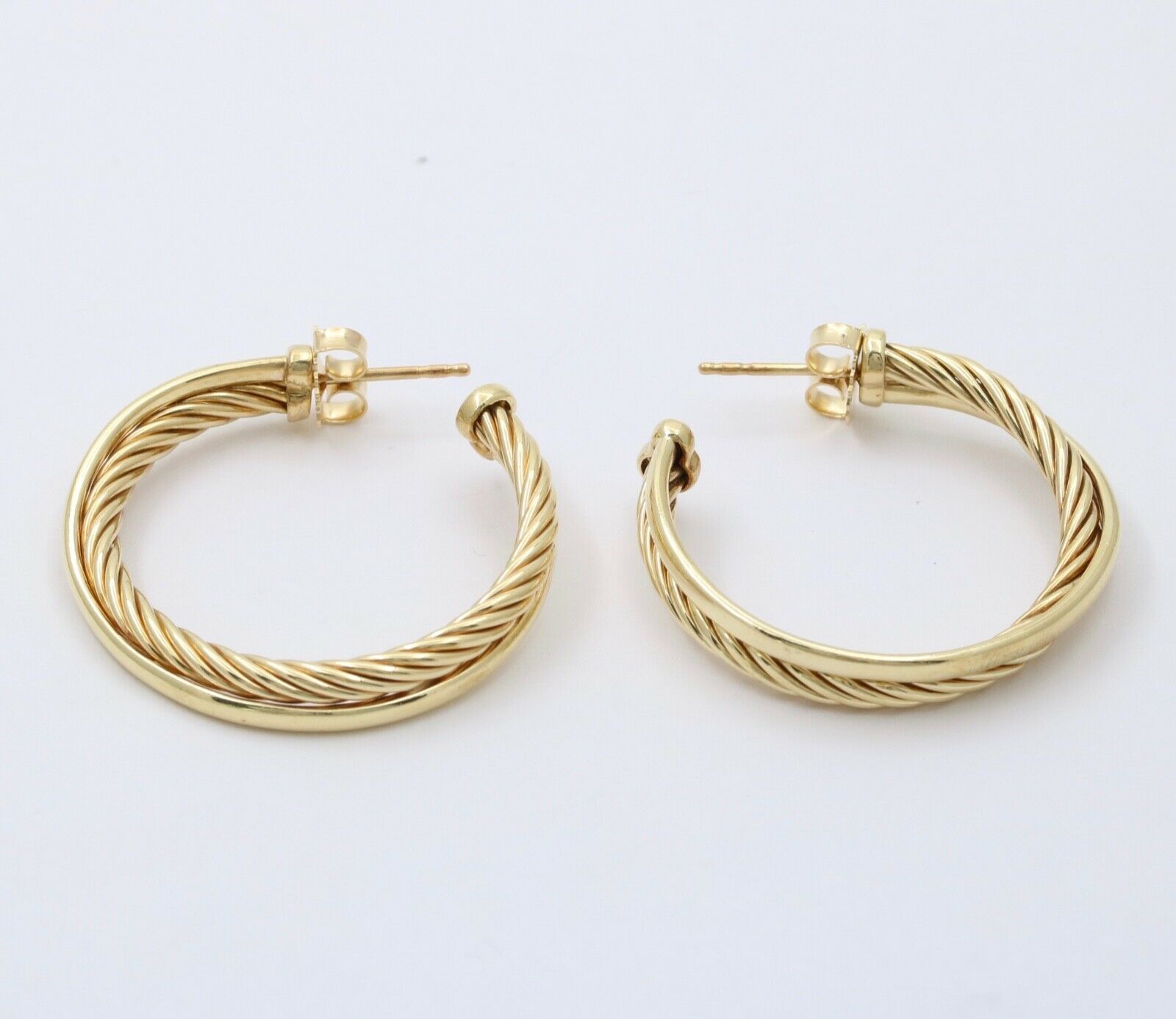 Classic David Yurman 18K Yellow Gold Entwined Rope Hoops Earrings.