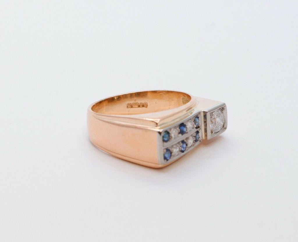 English Diamonds Sapphires 18K Yellow Gold Unisex Ring
