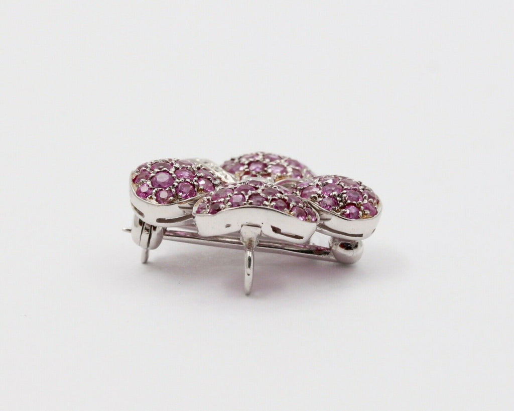 Vintage Four Leaf Clover Rubies Diamonds 14K White Gold Pendant Brooch Pin