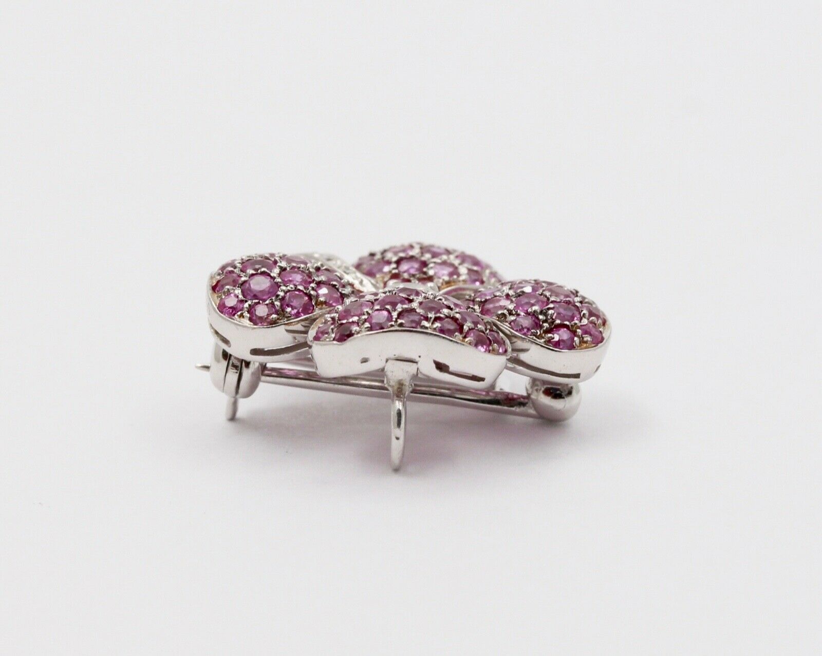Vintage Four Leaf Clover Rubies Diamonds 14K White Gold Pendant Brooch Pin