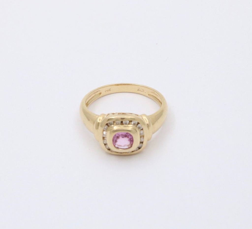 Vintage Pink Sapphire Diamonds 14k Yellow Gold Ring