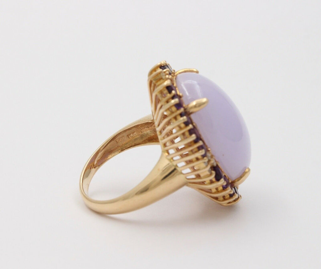 Vintage Cocktail Lavender Amethyst Diamonds 14K Yellow Gold Ring