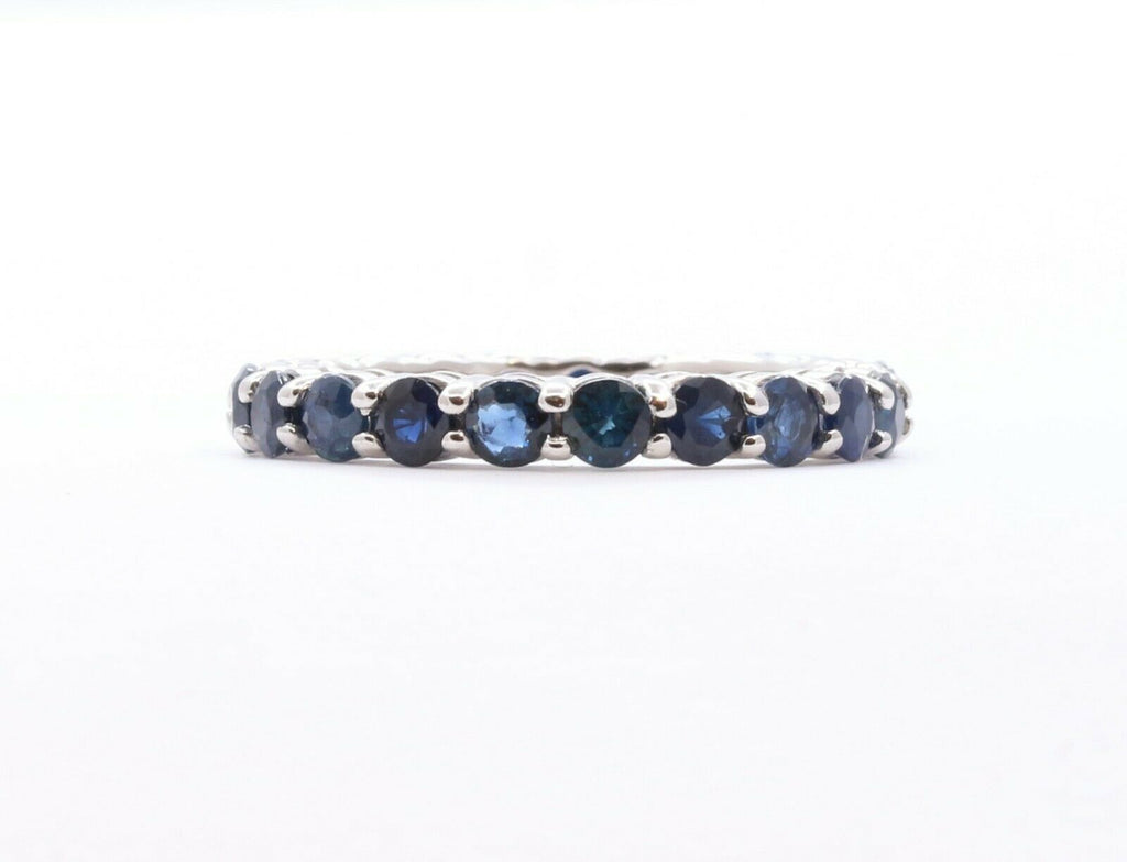 Vintage 18K White Gold Natural Sapphire Eternity Band
