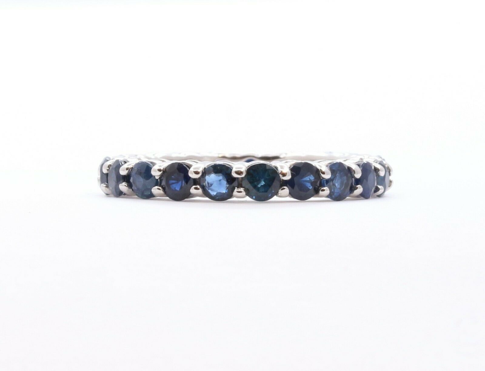 Vintage 18K White Gold Natural Sapphire Eternity Band