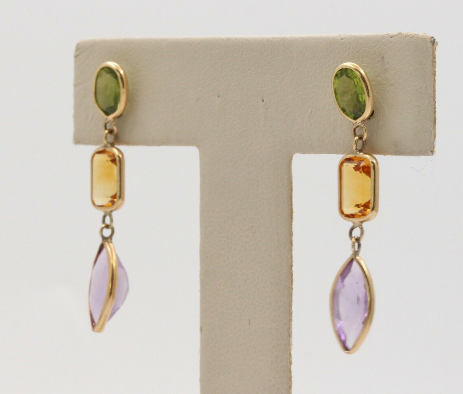 Fun 14K Yellow Gold Multi Color Quartz Hanging Earrings