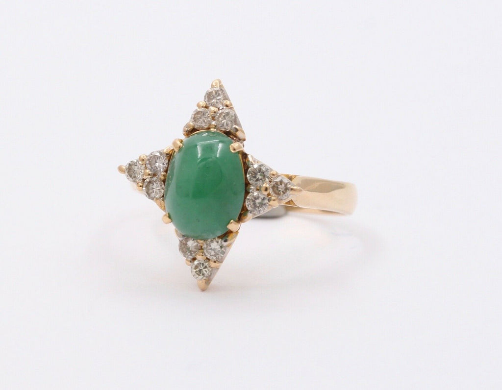 Vintage Jade Diamonds Star 18K Yellow Gold Ring
