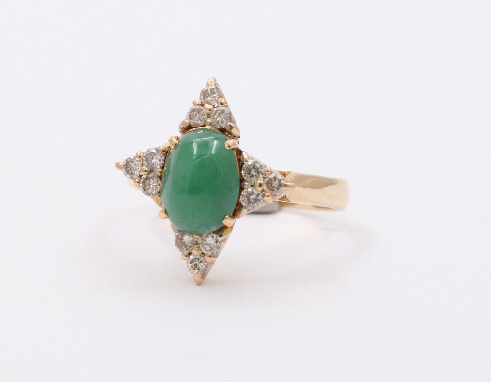 Vintage Jade Diamonds Star 18K Yellow Gold Ring
