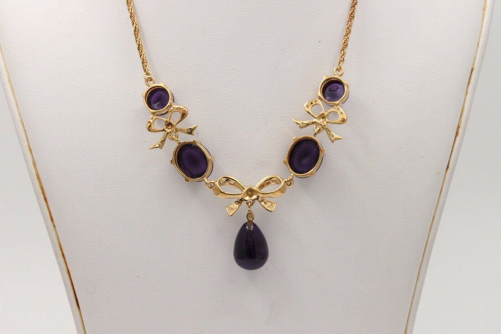 Estate Chandelier Amethyst Diamonds 14K Yellow Gold Necklace