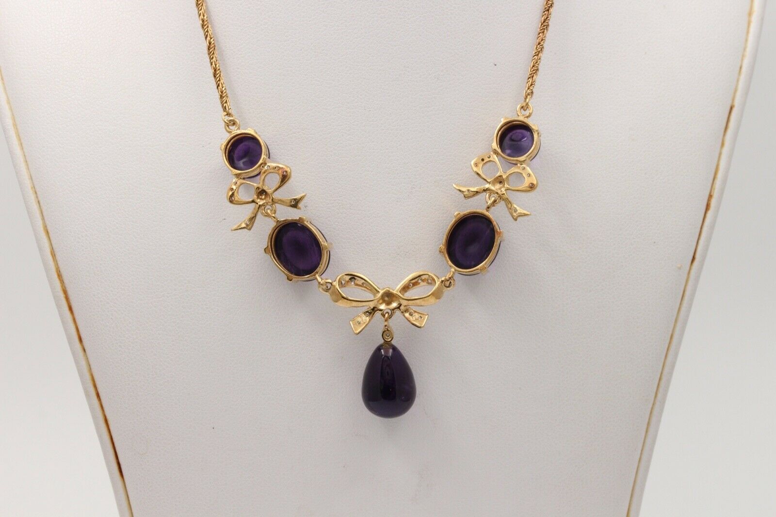 Estate Chandelier Amethyst Diamonds 14K Yellow Gold Necklace