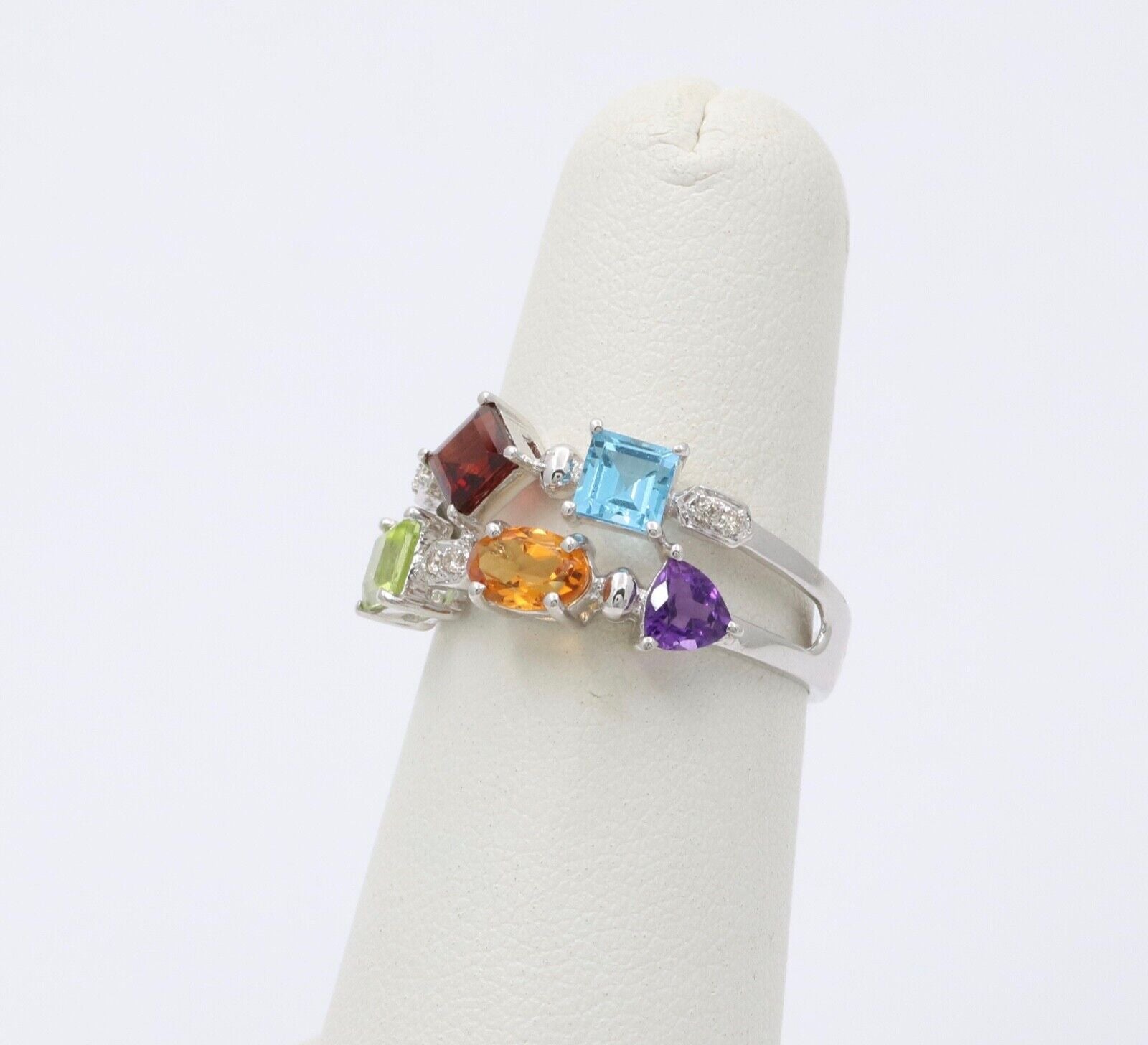 Vintage Multistone 14K White Gold Geometric Ring