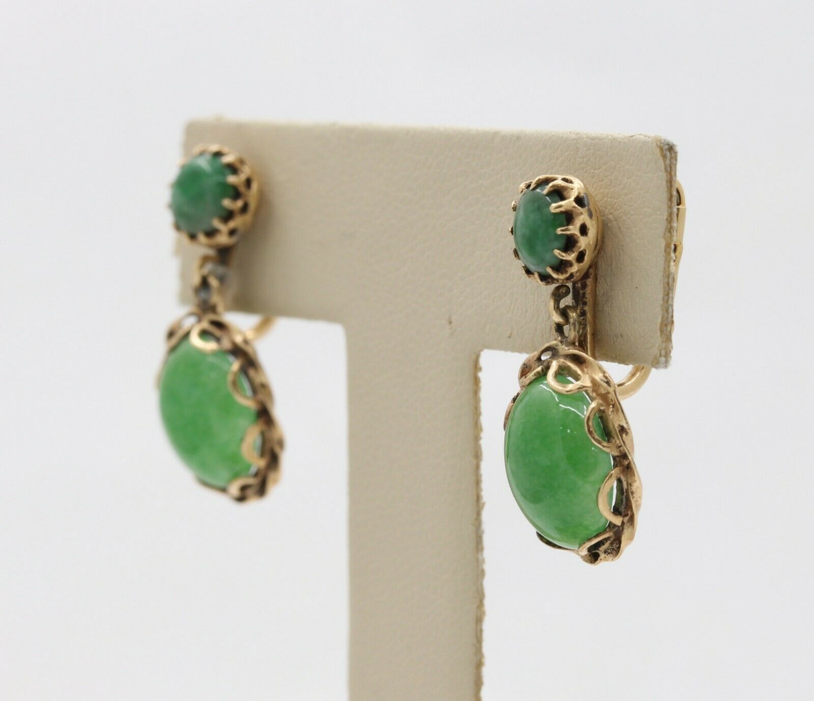Vintage 14K Yellow Gold Aventurine Drop Earrings