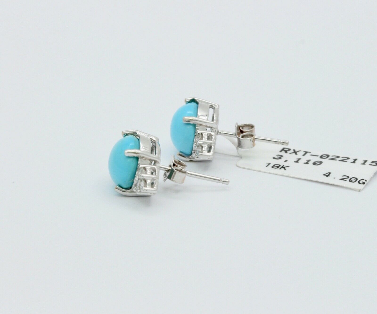 Ladies 18K White Gold Turquoise Diamonds Earrings