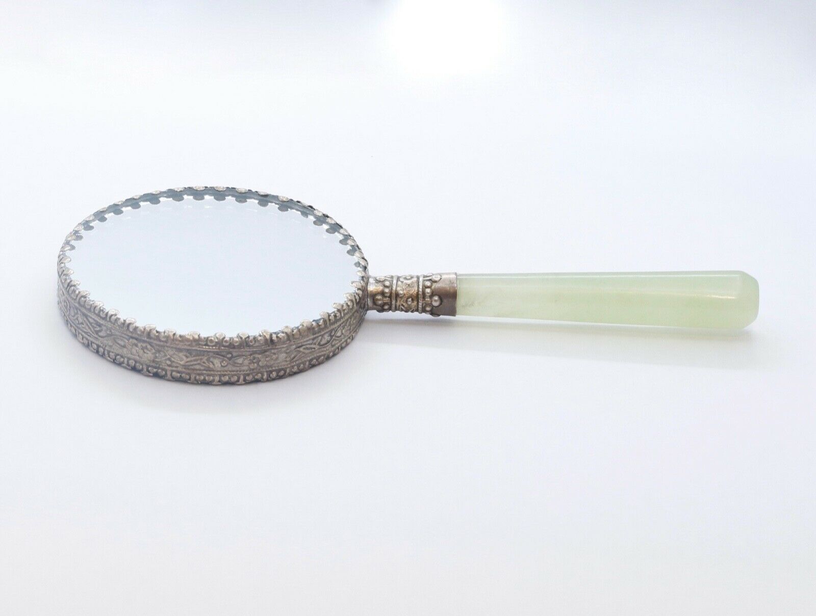 Vintage Chinese Silver Jade Handled Ship Portrait Mirror