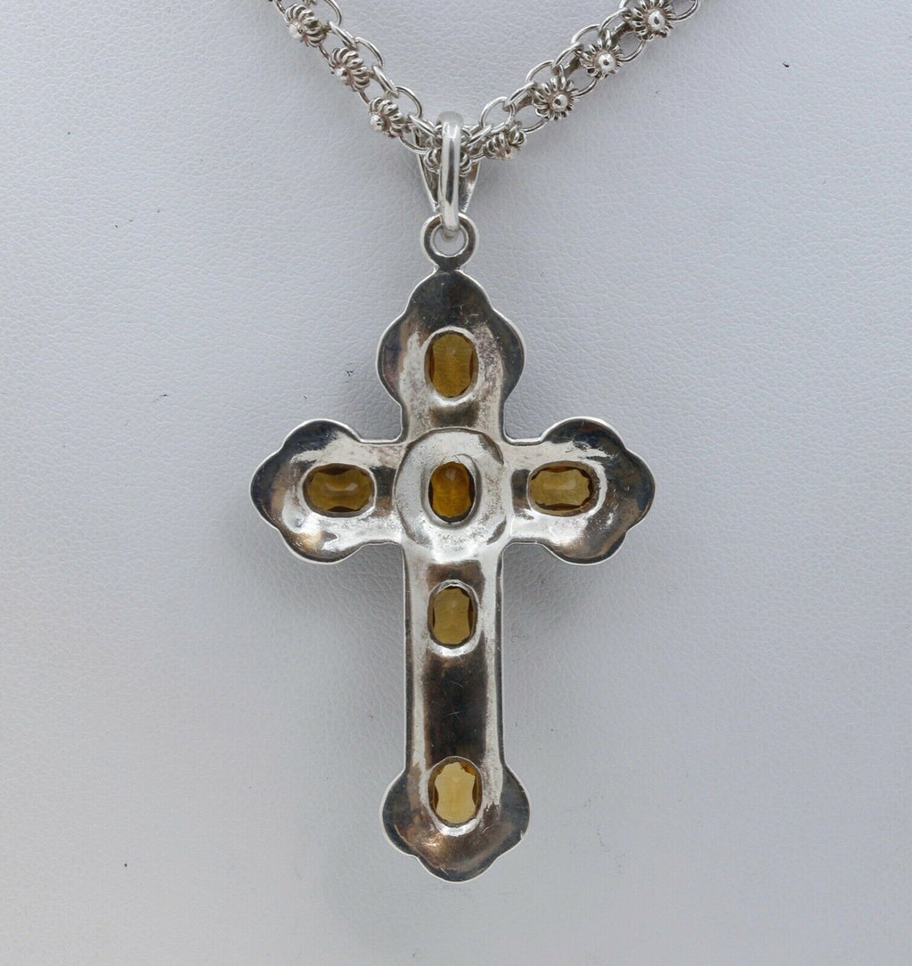 Navajo Citrine Marcasite Sterling Silver Cross Pendant