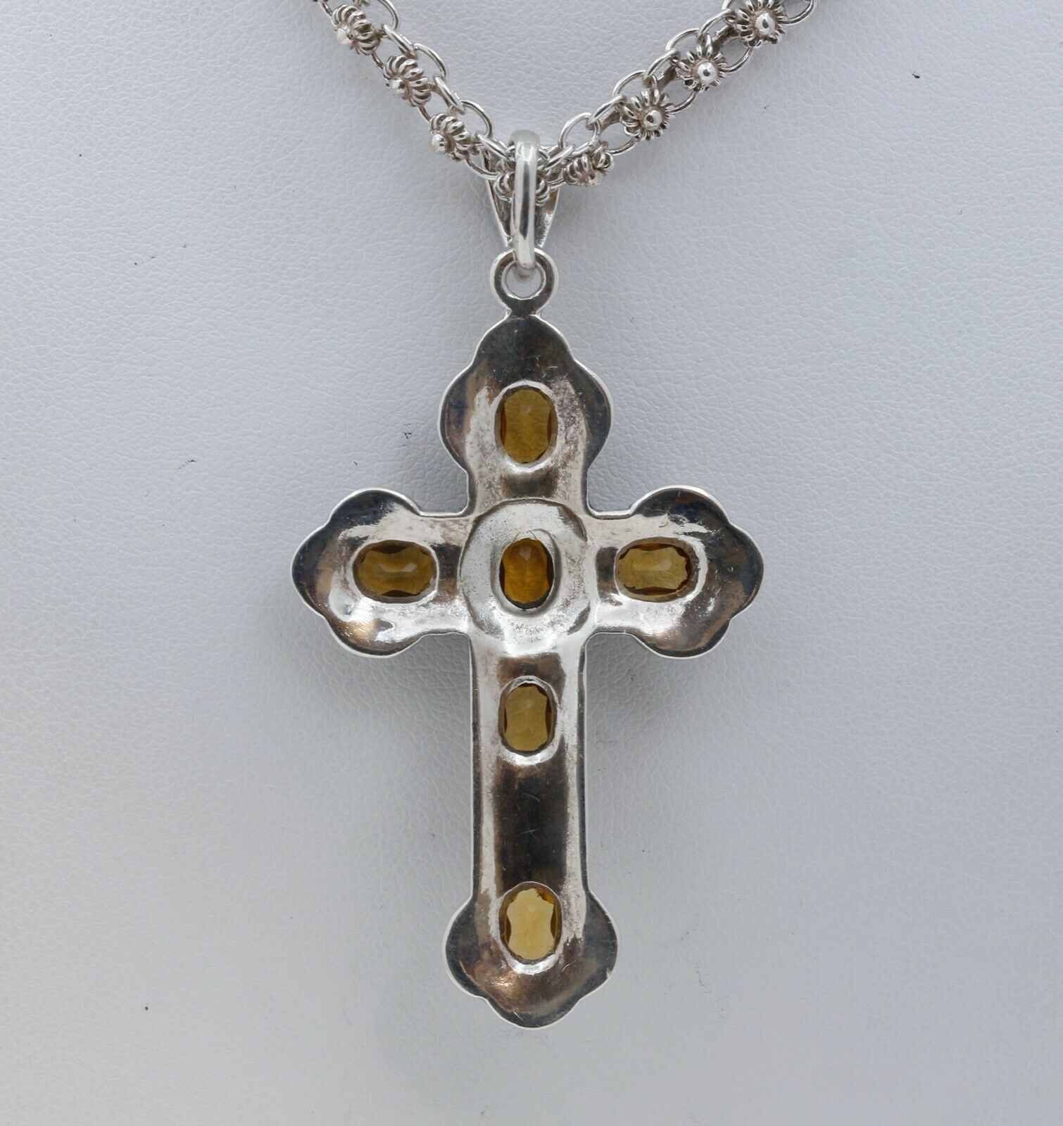 Navajo Citrine Marcasite Sterling Silver Cross Pendant