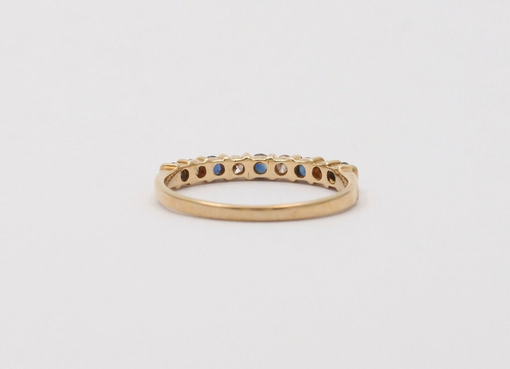 Lovely Channel Set Diamonds Blue Sapphires 14K Yellow Gold Ring