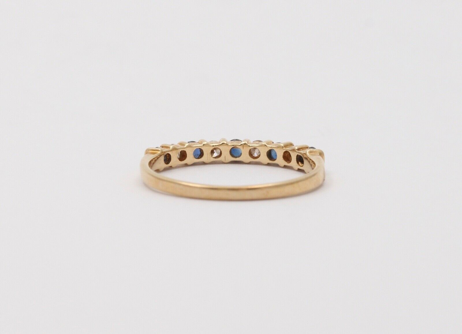 Lovely Channel Set Diamonds Blue Sapphires 14K Yellow Gold Ring