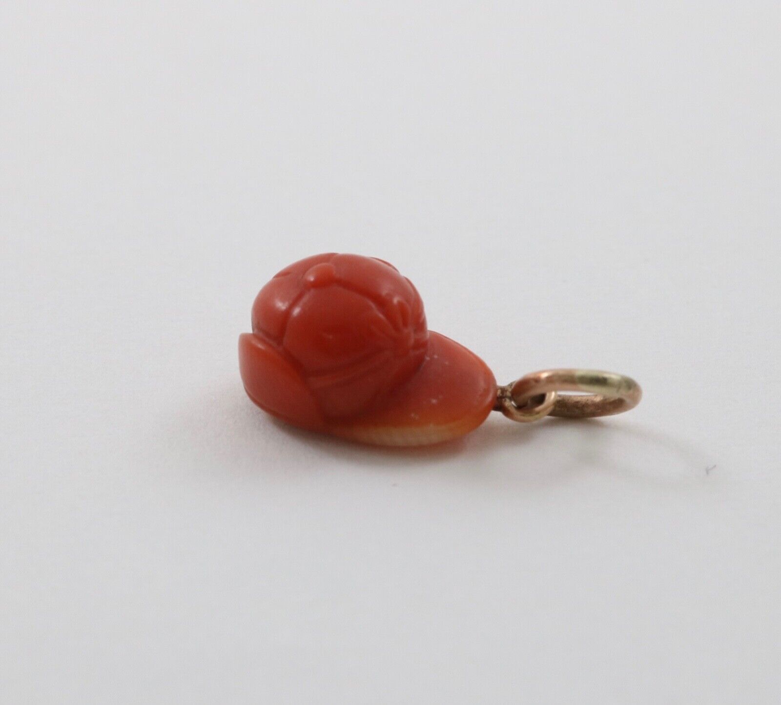 Antique 14K Rose gold Carved Coral Helmet / Cap Charm Pendant