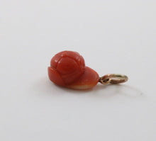 Load image into Gallery viewer, Antique 14K Rose gold Carved Coral Helmet / Cap Charm Pendant
