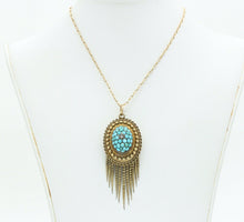 Load image into Gallery viewer, Victorian 14K 10K Yellow Gold Turquoise Diamond Chain Pendant
