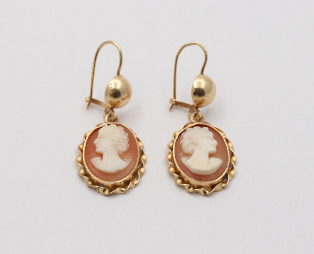 Victorian Carved Cameo 14K Yellow Gold Earrings