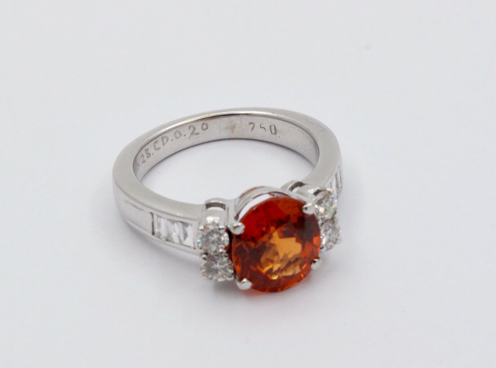 Vintage 18K White Gold Spessartine Garnet Diamond Alternative Engagement Ring