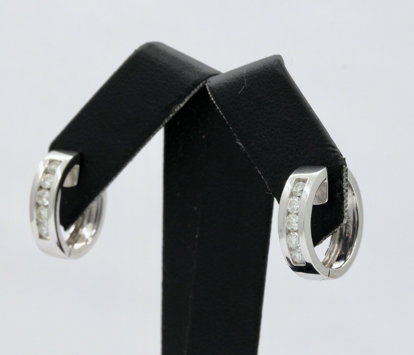 Vintage 18K White Gold Mini Channel-Set 0.84 Cts Diamond Mini Hoop Earrings