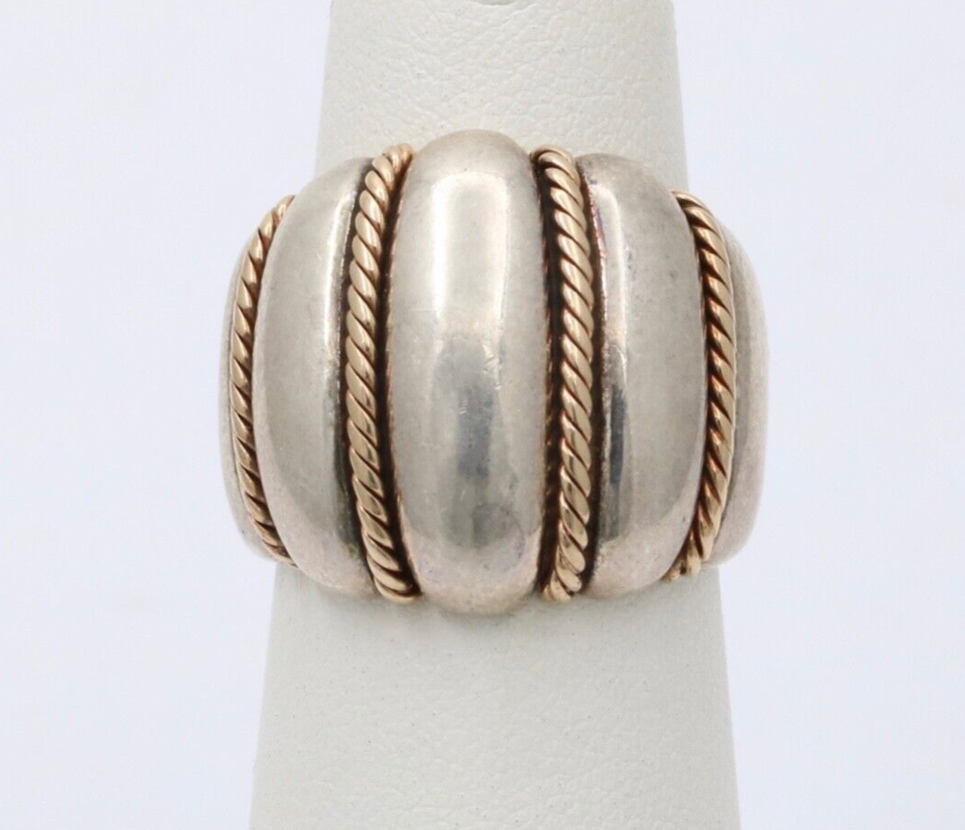 Vintage Kabana 14K Gold & String Silver Wide Ring Band