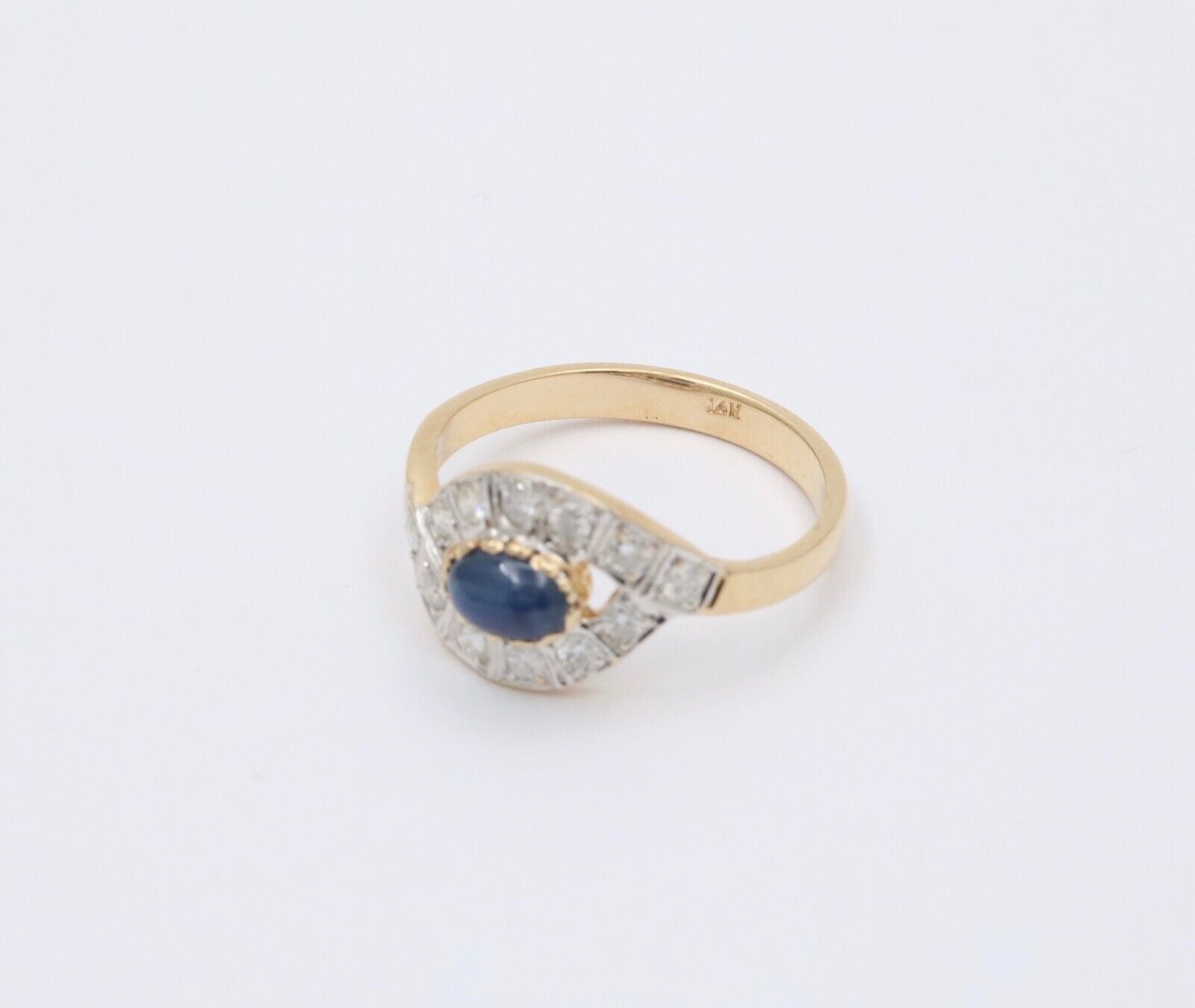Vintage Sapphire Diamonds 14K White Yellow Gold Bypass Ring