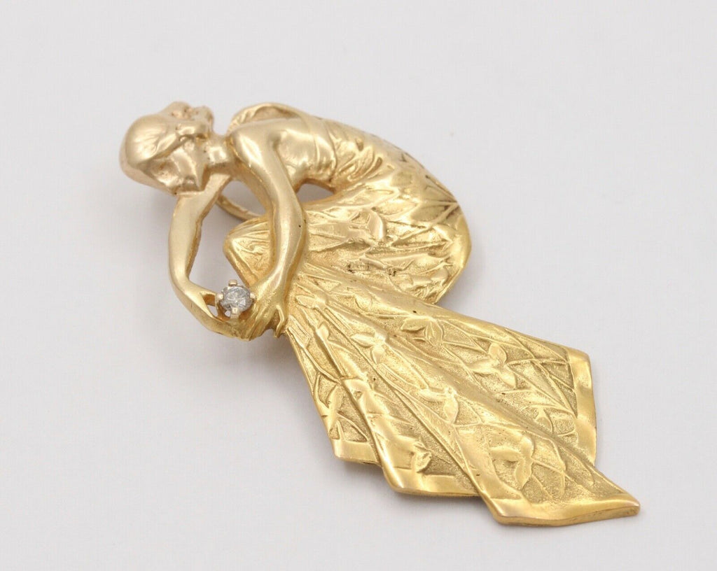 Beautiful Vintage Woman Portrait Held Diamond 18K Gold Pendant Necklace